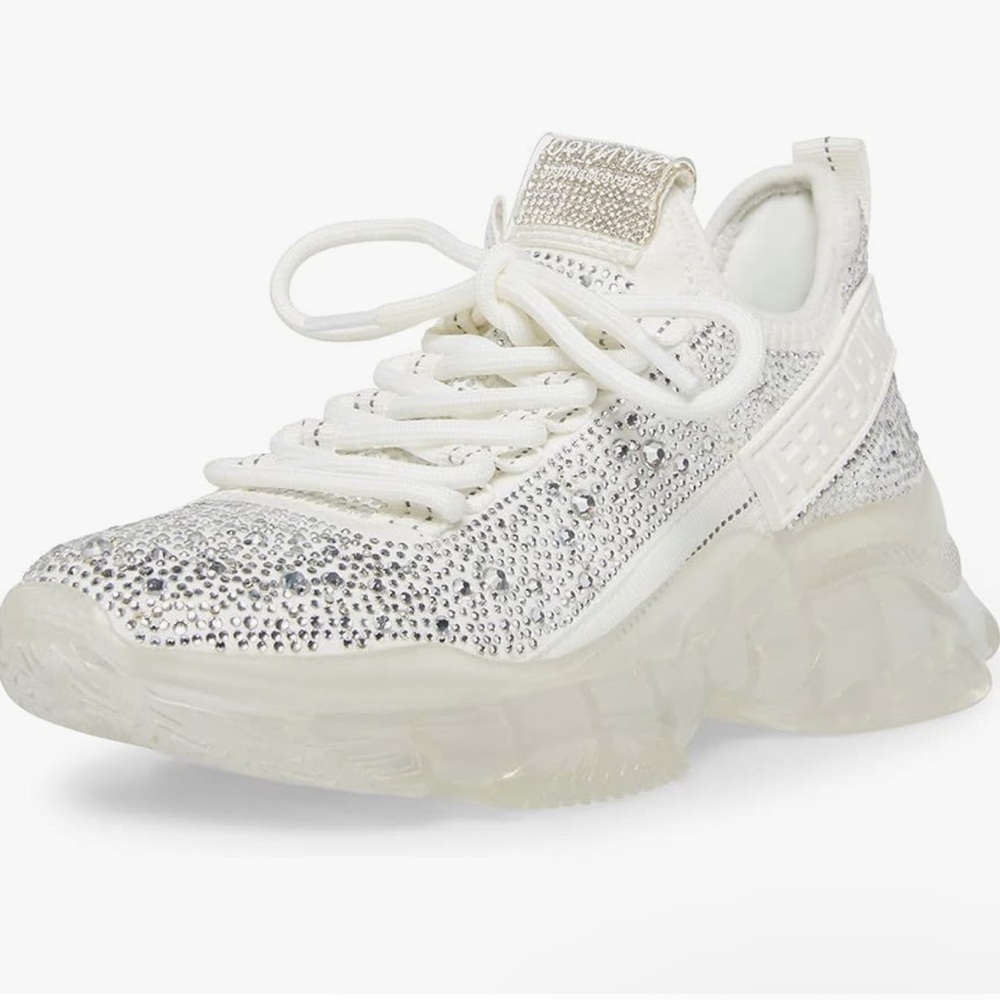 White and Silver Embellished Sneakers